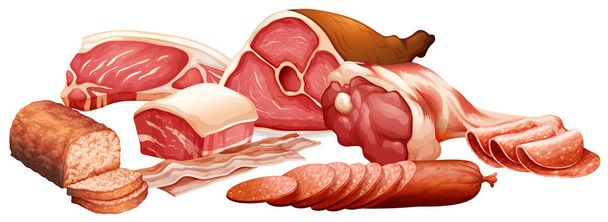 Different types of meats - Vector, Image