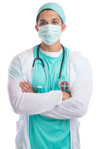 Young doctor portrait with face mask occupation job doctor's ove - Foto, Imagen