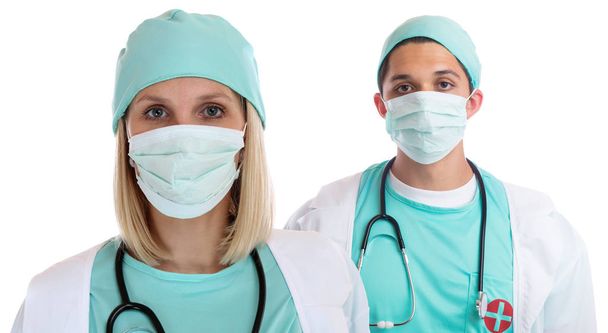 Young doctors team doctor woman man portrait with face mask occu - Valokuva, kuva
