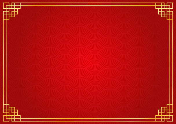 red chinese fan abstract background with golden border - Vector, Image