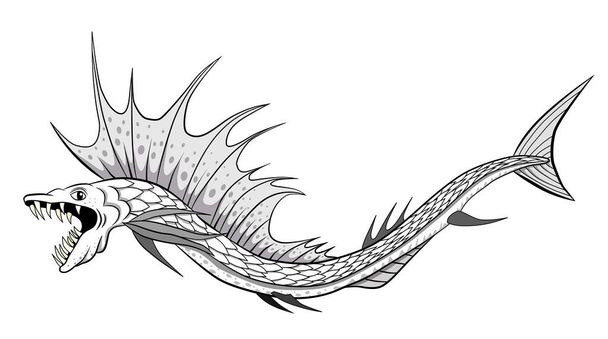  Deep-sea fish-snake. Antistress coloring book - Vektör, Görsel