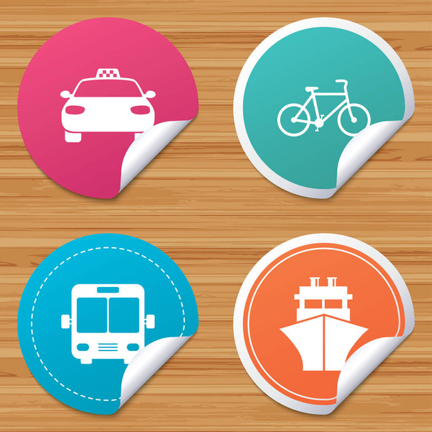 Transport icons. Taxi car, Bicycle, Bus and Ship. - Wektor, obraz