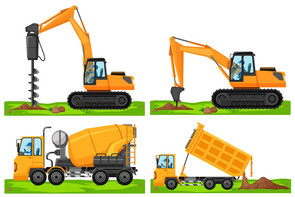 Four different types of construction vehicles - Vector, Image