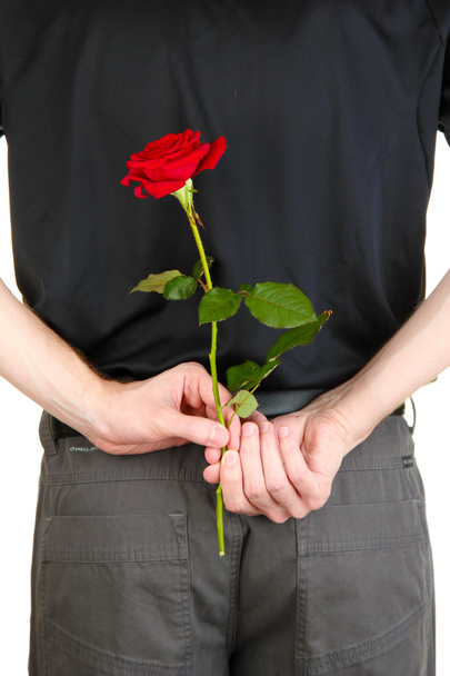 man holding rose close-up - Photo, image
