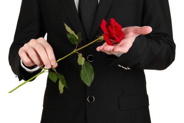 man holding rose close-up - Foto, imagen