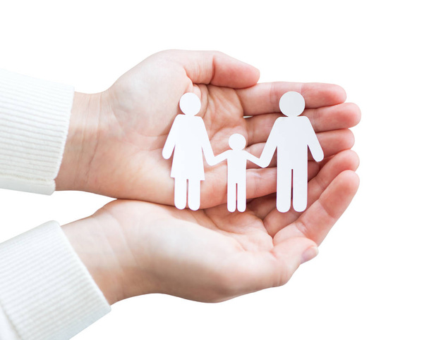 Paper cut family in hands isolated on white background - Photo, Image