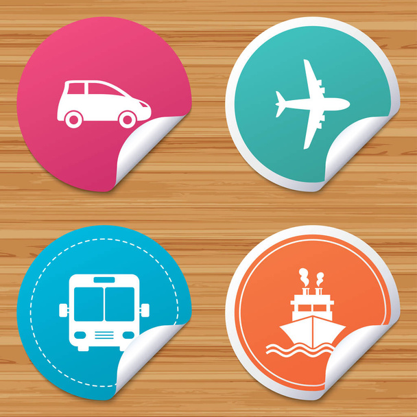 Transport icons. Car, Airplane, Bus and Ship. - Vetor, Imagem