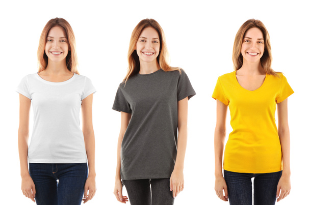 mujer con diferentes camisetas
  - Foto, Imagen