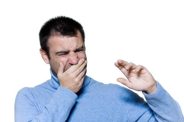 man portrait unpleasant smell stink - Foto, afbeelding
