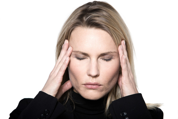 woman headache hangover migraine portrait studio - Фото, изображение
