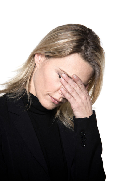 woman sad grief headache portrait studio - Photo, Image