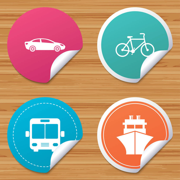 Transport icons. Car, Bicycle, Bus and Ship. - Wektor, obraz