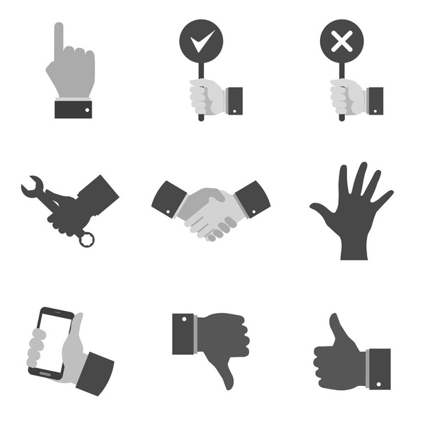 Conjunto de iconos y símbolos de mano gris en estilo plano de moda aislado
 - Vector, imagen
