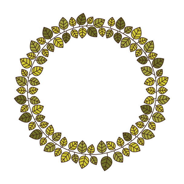 Kreisförmiger Rahmen aus grünen Blättern mit Verästelungen - Vektor, Bild