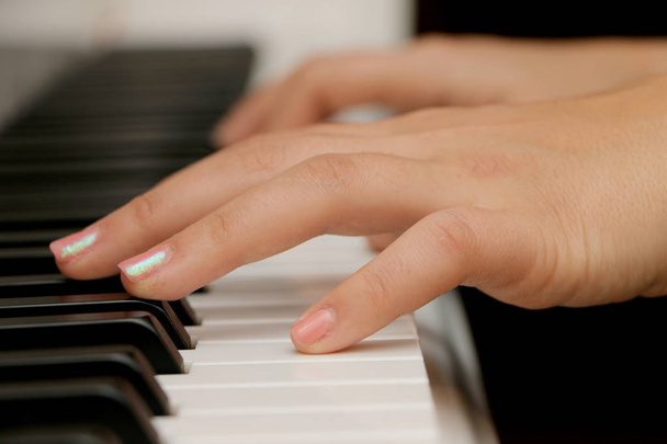 Close up piano, white and black keyboard - Photo, Image