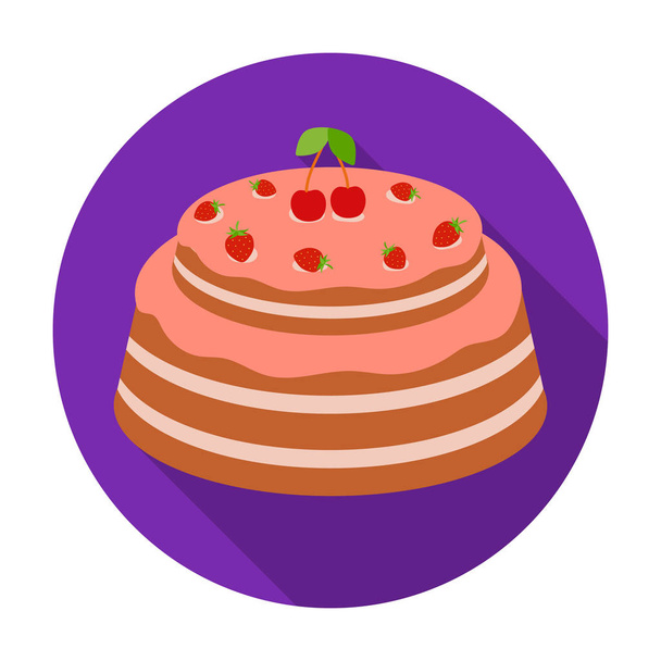 Cake with cherry icon in flat style isolated on white background. Cakes symbol stock vector illustration. - Vetor, Imagem