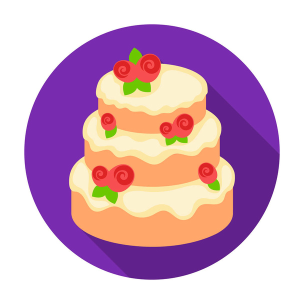 Cake with roses icon in flat style isolated on white background. Cakes symbol stock vector illustration. - Vetor, Imagem