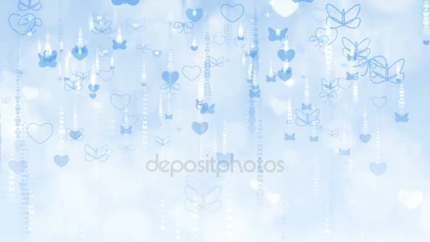 Blue Valentine's Day Background with Butterflies and Hearts. - Footage, Video