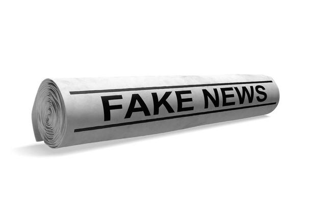 Periódico enrollado con un titular de noticias falsas para el periodismo de medios malos, representación 3D
 - Foto, Imagen