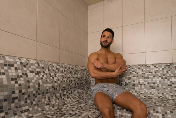 Attractive Man Resting Relaxed In Sauna - Photo, Image