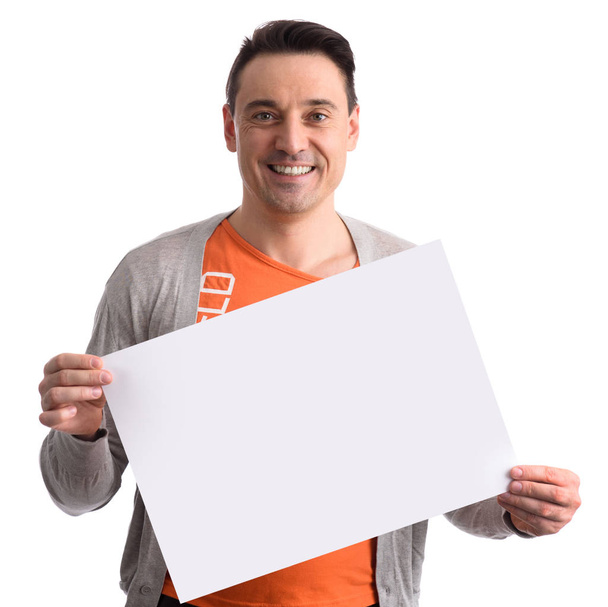 Male Holding White Blank Placard - Foto, afbeelding