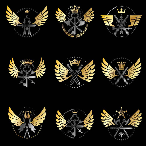 set of vintage weapon emblems  - Vector, Imagen