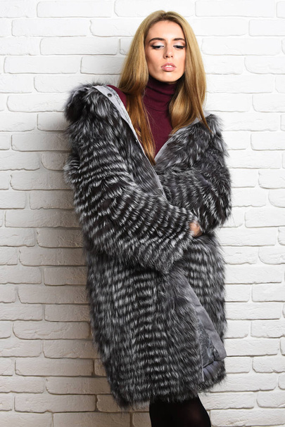 fashionable sexy woman in fur - Фото, изображение
