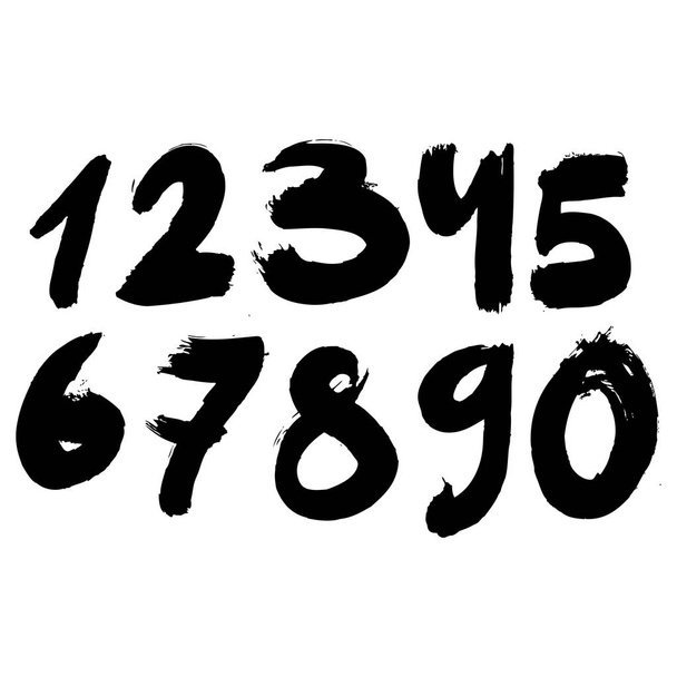 Vector handpainted ink illustration with numbers lettering. - Vector, imagen