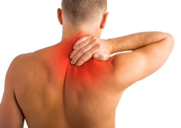 Homem com dores nas costas e nos ombros
 - Foto, Imagem