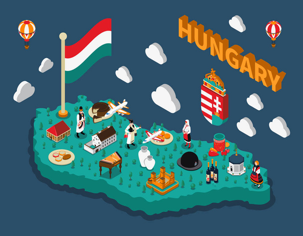 Ungheria Mappa Isometrica Turistica
  - Vettoriali, immagini