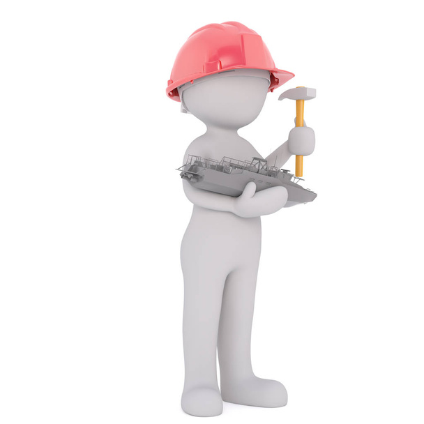 Figura representada en 3D sostiene martillo y mini arrastrero
 - Foto, imagen