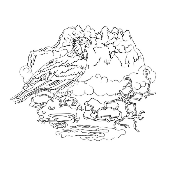 石造り山の島ソコトラのハゲタカ - ベクター画像