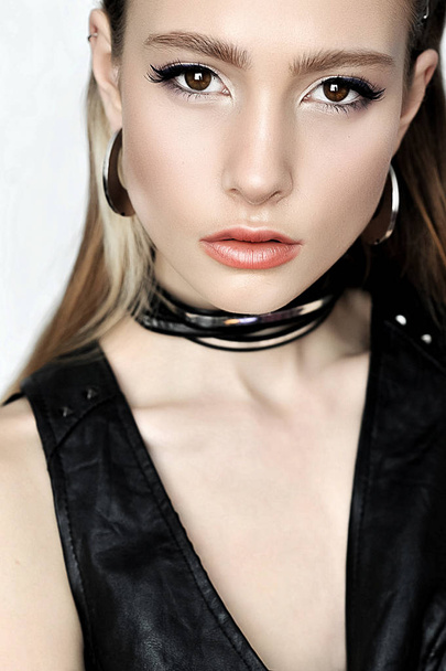 Punk rock style. Fashion woman model face with glamour makeup. P - Photo, Image