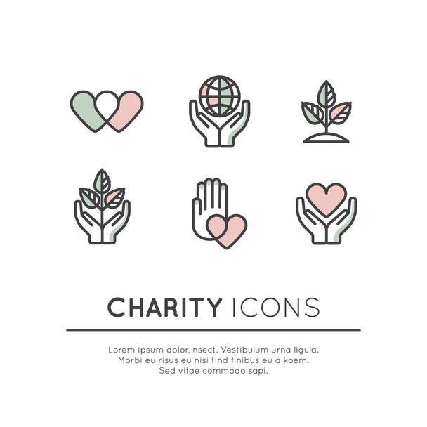 Icon Set Element for Nonprofit Organizations and Donation Centre - Vector, Image