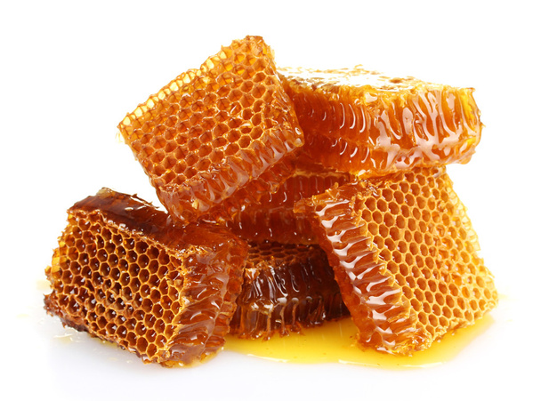 sweet honeycombs with honey, isolated on white - Fotó, kép