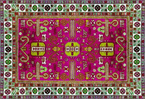Persian matto rakenne, abstrakti koriste. Pyöreä Mandala kuvio, itäinen perinteinen matto pinta. Turkoosi vihreä punainen punaruskea oranssi sininen harmaa ruskea keltainen violetti neliö tausta vaakasuora
 - Valokuva, kuva