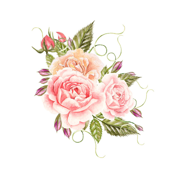 Tarjeta vintage con rosas. Acuarela. Dibujado a mano
. - Foto, imagen