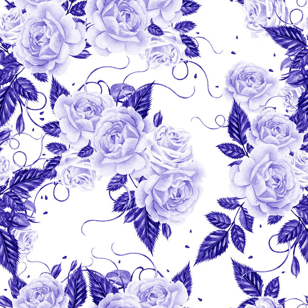 Seamless pattern with watercolor flowers. Rose. Hand drawn.  - Photo, Image