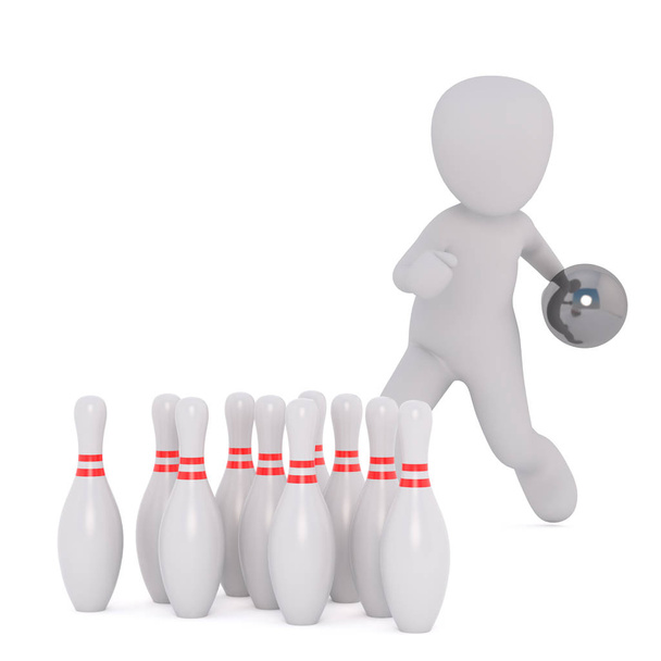 Cartoon Figure Tossing Bowling Ball Toward Pins - Photo, Image