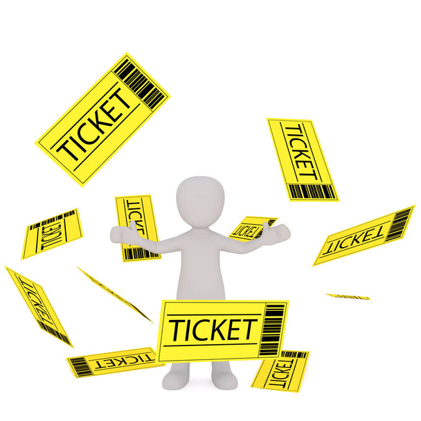 Κινούμενα σχέδια σχήμα στέκεται μεταξύ πτώσης εισιτήρια - Φωτογραφία, εικόνα