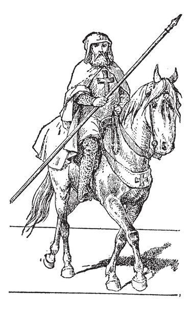 Templar, a ló, vintage gravírozás. - Vektor, kép