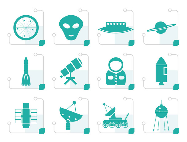 Stylized Astronautics and Space Icons - Vetor, Imagem