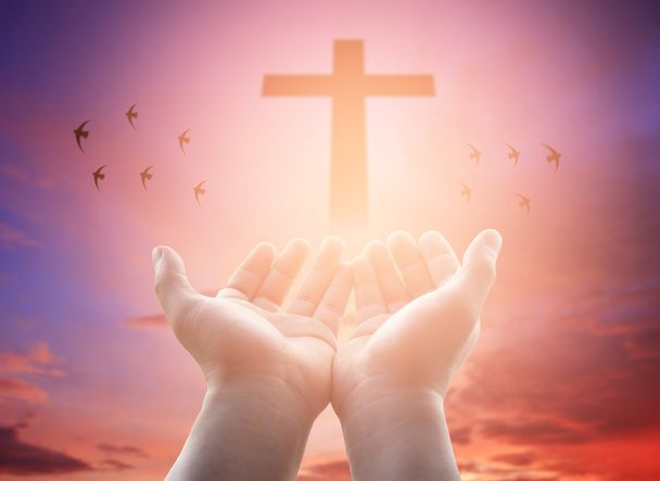 Le mani umane aprono il palmo dell'adorazione. Eucaristia Terapia Benedici Dio Egli
 - Foto, immagini