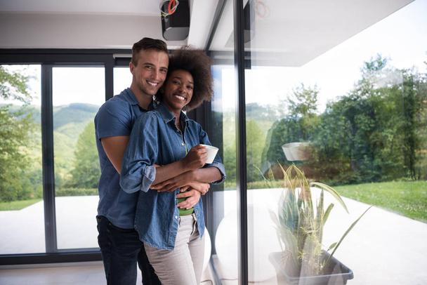 romantic happy young couple relax at modern home indoors - Photo, Image