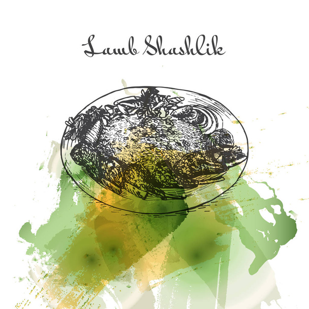 Lamb Shashlik watercolor effect illustration. - Vetor, Imagem
