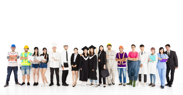 feliz graduación y personas diversas con diferentes empleos
 - Foto, Imagen
