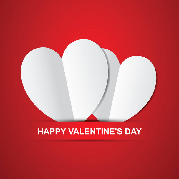 Pair white hearts, Happy Valentines Day card. - Vector, Imagen