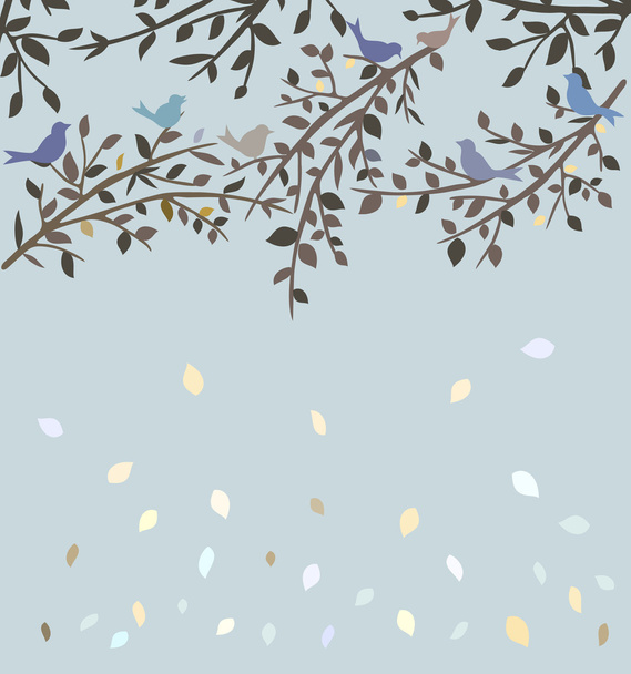 ptáci sedící v podzimní strom - Vektor, obrázek