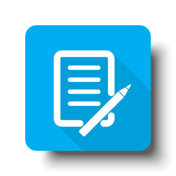 Fehér toll és papír icon kék web gomb - Vektor, kép