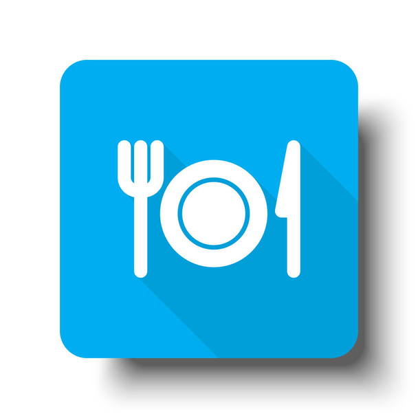 White Dinner icon on blue web button - Vector, Image